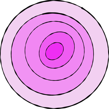 Ein Kreis aus handgezeichneten Kreisen, Ringen, Ellipsen und Linien, die unterschiedlich dick sind - Schwarz und rosafarbene Abstufungen
