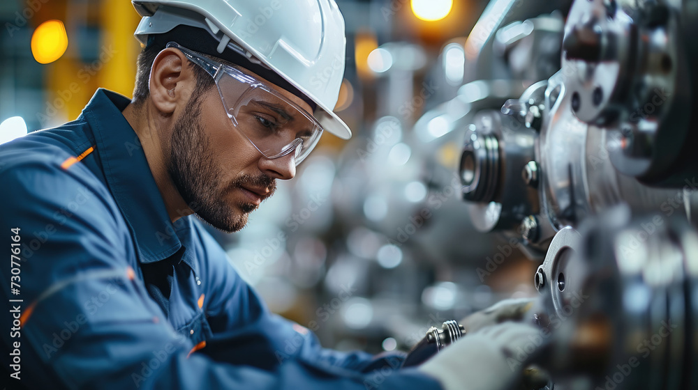 Poster a professional mechanical engineer is repairing equipment in the industrial park to ensure the smoot