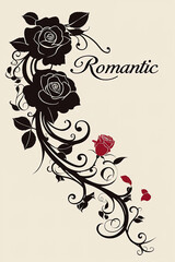 A postcard with the word "Romantic". Used for invitation to the wedding, greeting cards, flyers. Design of albums, notebooks, banners, Vector illustration.
