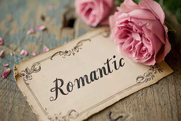 A postcard with the word "Romantic". Used for invitation to the wedding, greeting cards, flyers. Design of albums, notebooks, banners, Vector illustration.