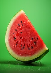 Tasty juicy green watermelon on a green background. Generative AI.