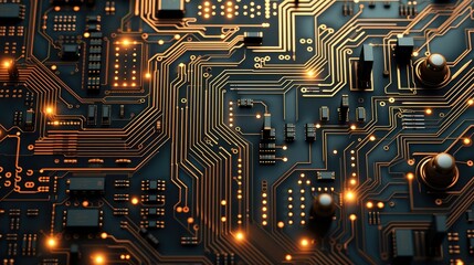 Luminous circuit board, luminous, circuit, mechanical, surface plane, minimalist. Generative AI.
