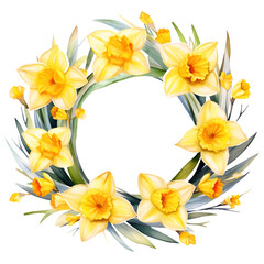 Obraz premium Watercolor floral frame of Daffodil Narcissus flower element for text, invitation card, save the date decoration