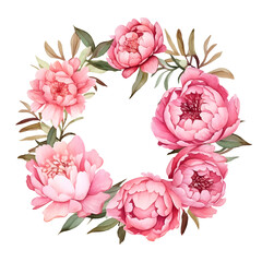 Watercolor round Peony frame wreath png clipart element illustration for wedding birthday holiday wallpaper decoration