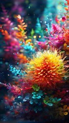 Vibrant Digital Art Depicting Abstract Flowers in Vivid Colors
