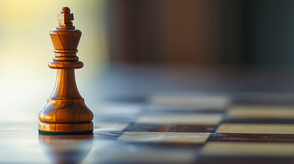 A minimalistic composition of a solitary chess piece on a pristine board