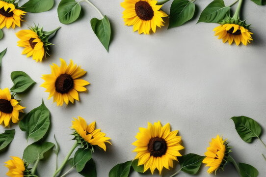 Bright Sunflowers on Concrete Background
