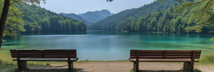 Obraz premium Picturesque Scenery Calm Lake Surrounded, Background Banner HD