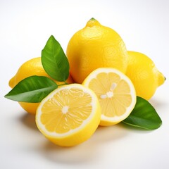 Fresh lemons on a white background. Generative AI.