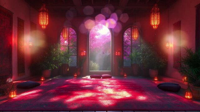 a room adorned with soft hues emanating from pastel lanterns, radiating warmth and tranquility, looping video