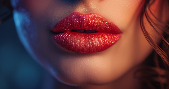 Radiant Kiss: Vibrant Playfulness in Bold Lip Art &ndash; Beauty and Confidence Concept. Perfect for Fashion, Makeup, and Empowerment Campaigns.