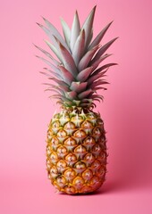 Fresh pineapple on a pink background. Generative AI.