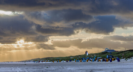 Beach on Juist, East Frisian Islands, Germany, in dramatic morning light.