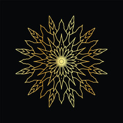 Golden mandala on a black background, vector illustration.