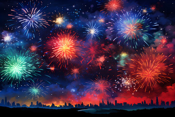 Fototapeta na wymiar Burst of Colors: Captivating Display of Fireworks Illuminating the Midnight Sky