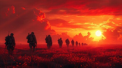 Warrior Walk: A Red Sunset Generative AI