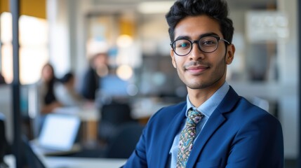 Fototapeta premium Modern Business Professional: Young Man in Glasses and Stylish Suit