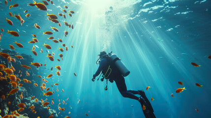 Underwater Adventure: Scuba Diver Among Marine Life