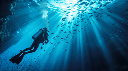 Underwater Adventure: Scuba Diver Among Marine Life