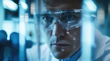 Intense Research Scientist Observing Through Microscope