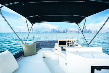 Luxury yacht in sea with beautiful sky
