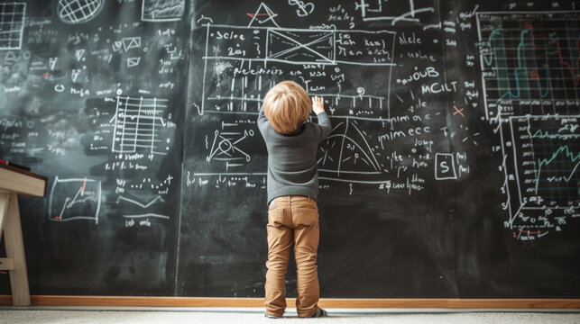 Little Genius at Work: Child Solving Complex Math on Chalkboard