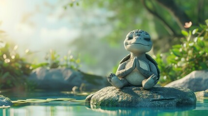Fototapeta na wymiar Animated Turtle Influencer Emphasizes Slow Living Underwater