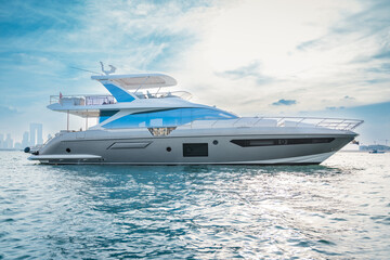 Luxury yacht in sea with beautiful sky