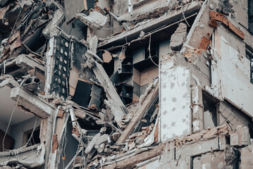 destroyed and burned houses in the city during the war in Ukraine