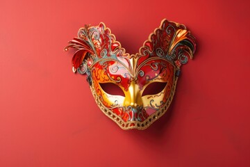 Theatrical mask on red background