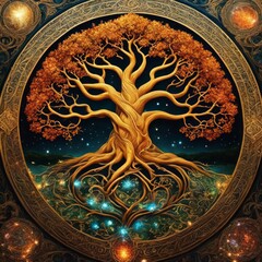 Yggdrasil the world tree illustration