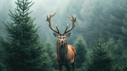 Forest Monarch: Majestic Stag in Misty Woods