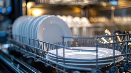 Numerous plates in a dishwasher. Generative Ai.