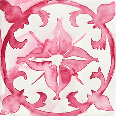 Watercolor pink seamless tiles. Spanish pattern, tile collection. Ornamental background
