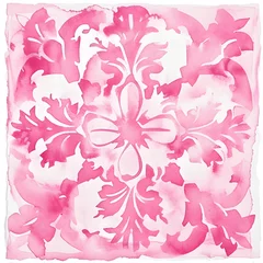 Foto auf Acrylglas Watercolor pink seamless tiles. Spanish pattern, tile collection. Ornamental background © Берилло Евгения