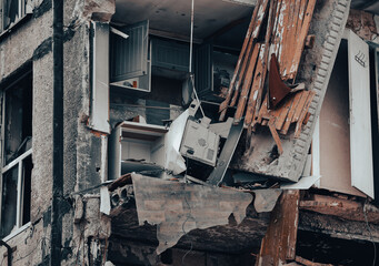 destroyed and burned houses in the city Russia Ukraine war