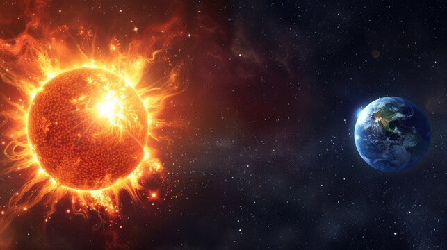 Dramatic Cosmic View of Sun and Earth