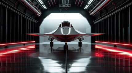 Futuristic Fighter Jet in a High-Tech Hangar