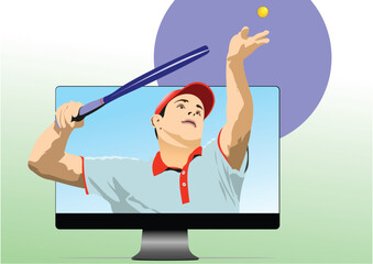 Abstract man Tennis player. Colored Vector 3d hand drawn illustration