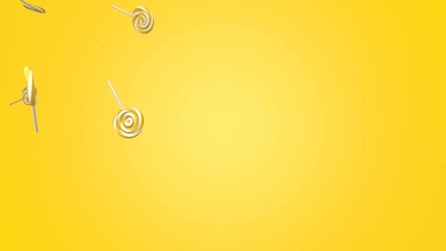 Yellow lollipops on a yellow background.
3DCG animation for background.
