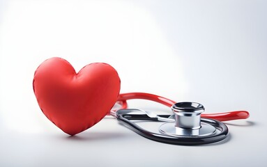 stethoscope and red heart isolated on white background with copy space for text.