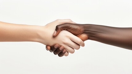 Diverse handshake, two business people shaking hands