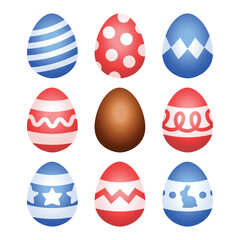 Easter eggs vector illustration in 3d realistic style. Classic cute colorful egg pattern isolated on white background.