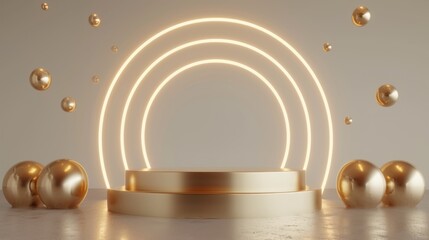 Elegant Golden Arcs and Spheres on a Soft Glow Background