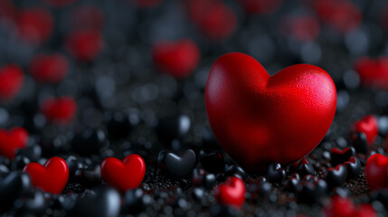 Red heart on black background. Valentines day background. 3d illustration