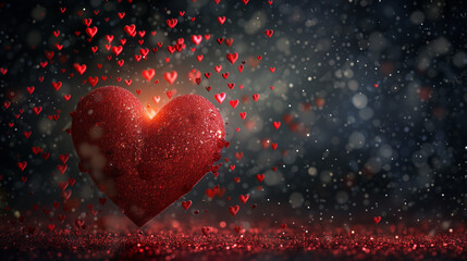 Valentines day background with red hearts. 3D rendering.