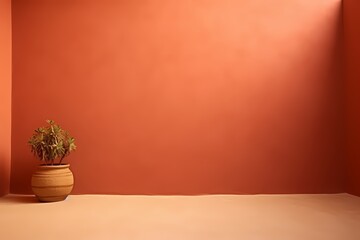 Invitingly warm empty solid color background in a rich terracotta, adding depth to the scene