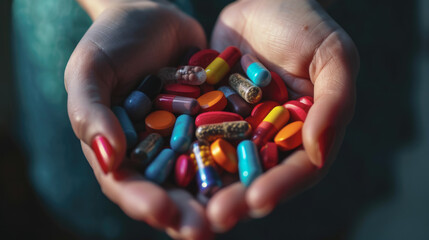 Hands Holding a Variety of Medication Pills
