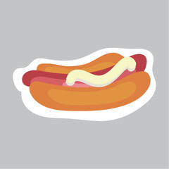 Food sticker of colorful set. This whimsical illustration blends design and a love for fast food with a charming cartoon design featuring a delicious hot dog. Vector illustration.
