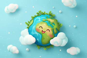 Obraz na płótnie Canvas Cute Smiling Planet Earth Illustration, Earth Day Illustration, Funny Cute Earth Birthday Illustration